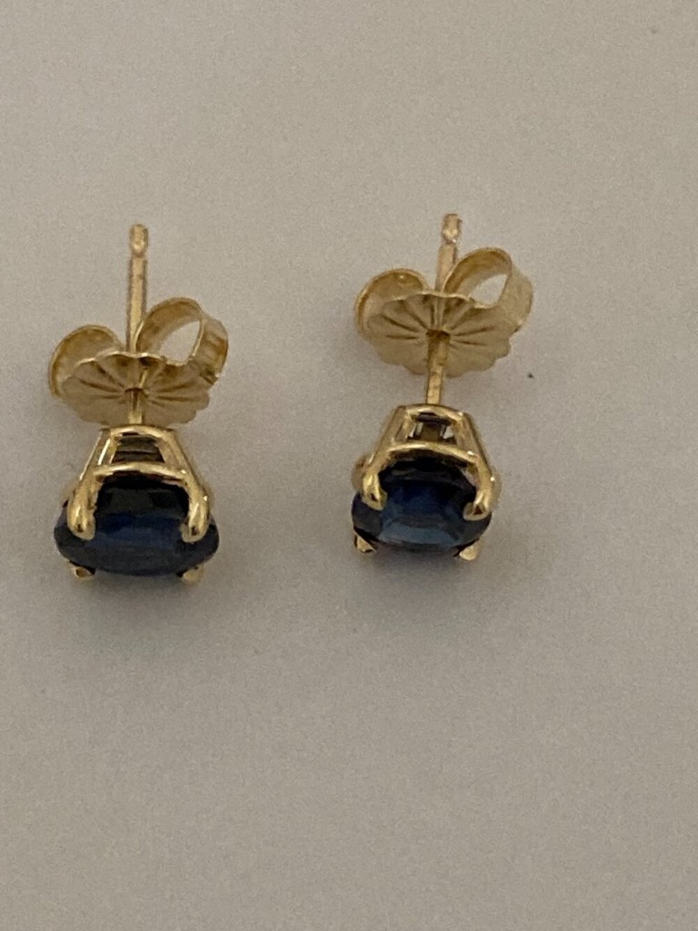 14K Yellow Gold Blue Sapphire Stud Earrings - Picture 4 of 7